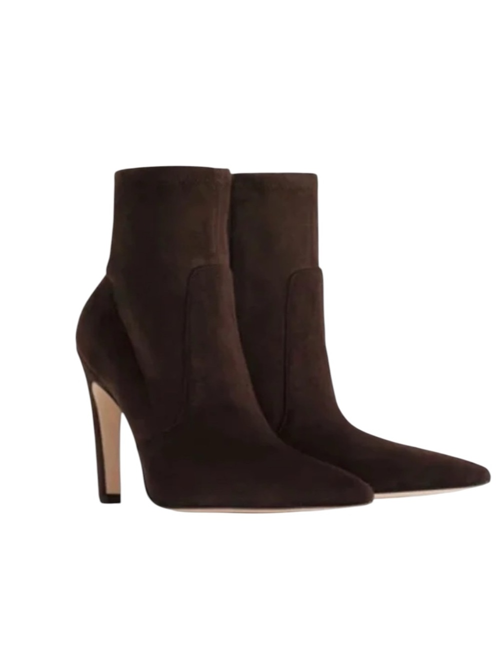 NEW in Box Good American Womenโs The Icon Brownโ Suede Heeled Booties